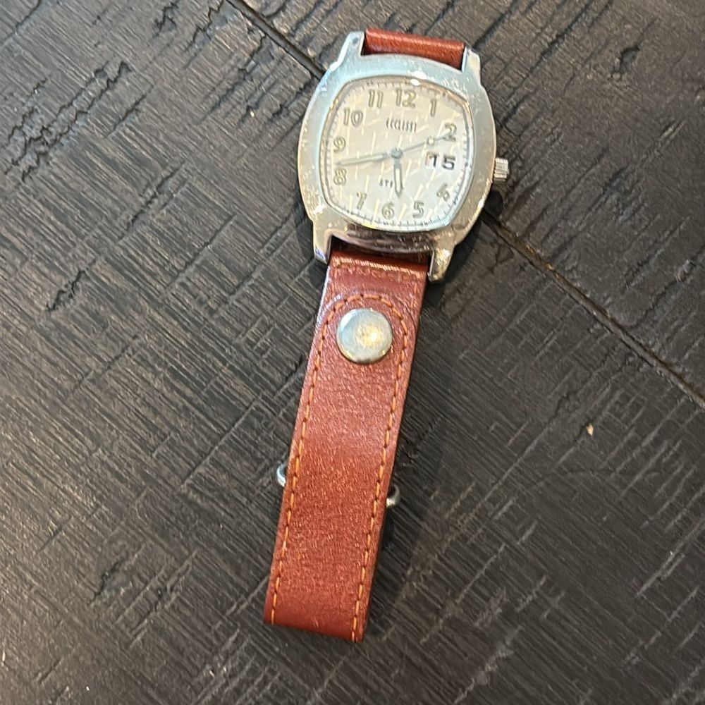 Ecclissi Genuine Leather Brown Silver Square Watch​​​​​​​​​ Needs Battery
